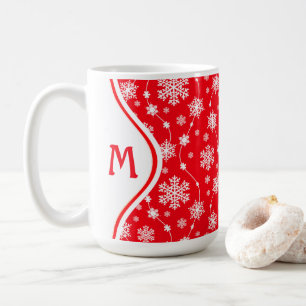 Taza De Café Monograma de copo de nieve blanco y rojo brillante