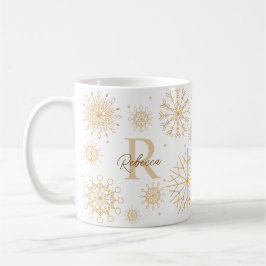 Taza De Café Monograma de copo de nieve elegante de oro tema de