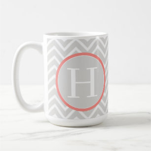 Taza De Café Monograma de Coral Chevron