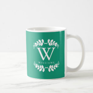Taza De Café Monograma de cosecha verde esmeralda