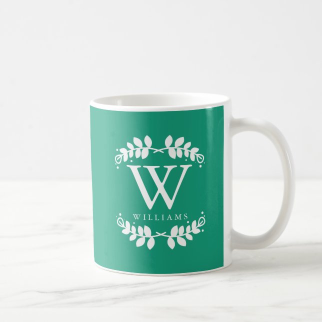 Taza De Café Monograma de cosecha verde esmeralda (Derecha)