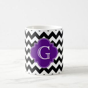 Taza De Café Monograma de cuatrefolios púrpura de chevron blanc