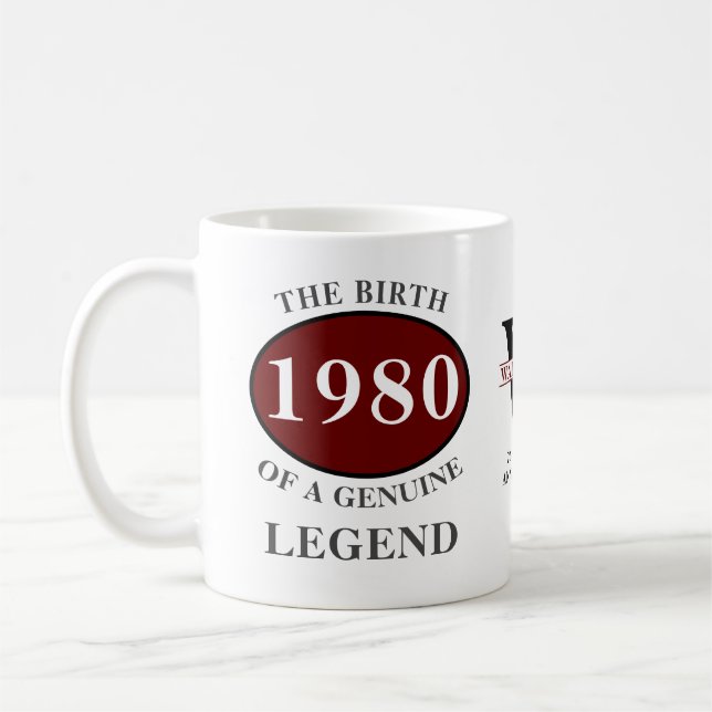Taza De Café Monograma de Cumpleaños Personalizado 1980 Añadir  (Izquierda)