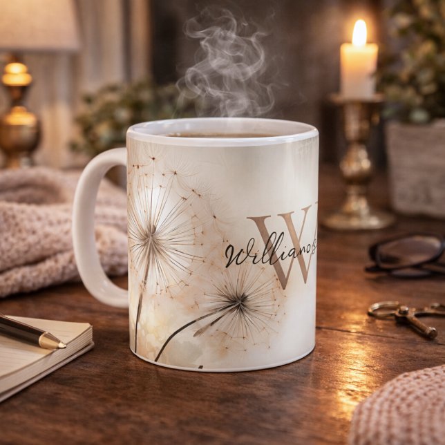 Taza De Café Monograma de Dandeliones Rústicos (Subido por el creador)