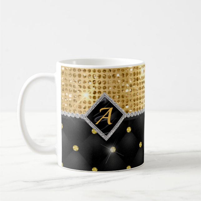 Taza De Café Monograma de diamante negro de color Crystal Gold (Izquierda)