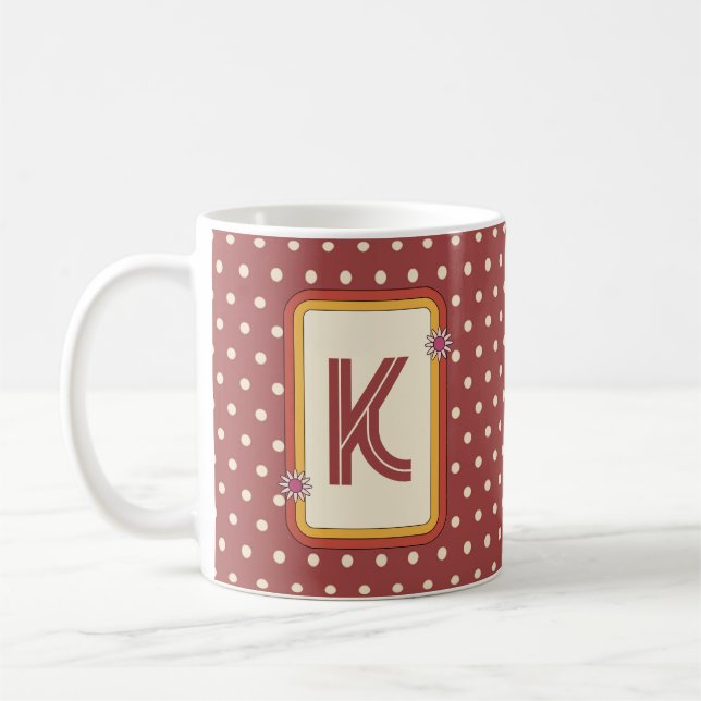 Taza De Café Monograma de dot de polka retro (Izquierda)