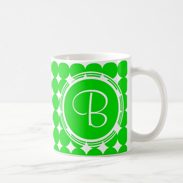 Taza De Café Monograma de dot de polka verde (Derecha)