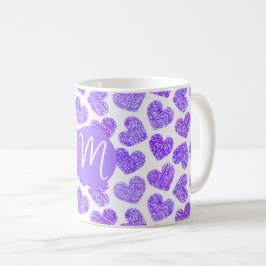 Taza De Café Monograma de El día de San Valentín cardíaco pulid