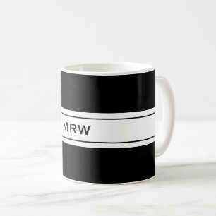 Taza De Café Monograma de encargo blanco negro simple masculino