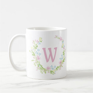 Taza De Café Monograma de espuma floral rosa de bonito