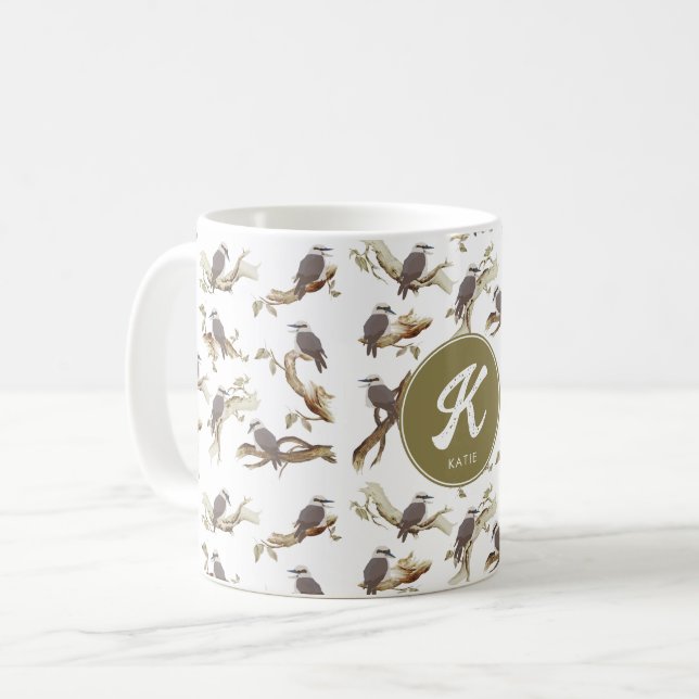 Taza De Café Monograma de eucalipto australiano Laughing Kookab (Anverso izquierdo)