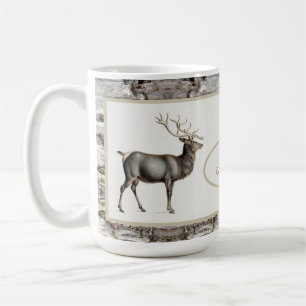 Taza De Café  Monograma de familia de alces/reneros ciervos rús