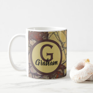 Taza De Café Monograma de familia patrón de mármol amarillo ini
