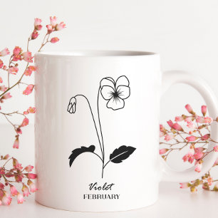 Taza De Café Monograma de febrero Mes de Flor de Nacimiento