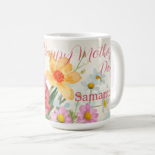 Taza De Café Monograma de "Feliz Día de la Madre" con flores de