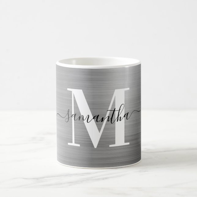Taza De Café Monograma de Firma Plateada Metálica (Centro)