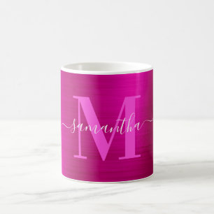 Taza De Café Monograma de firma rosa caliente metálico