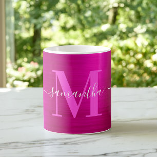 Taza De Café Monograma de firma rosa caliente metálico
