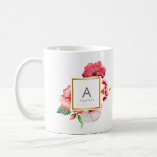 Taza De Café Monograma de flor de color crudo de color crudo TR