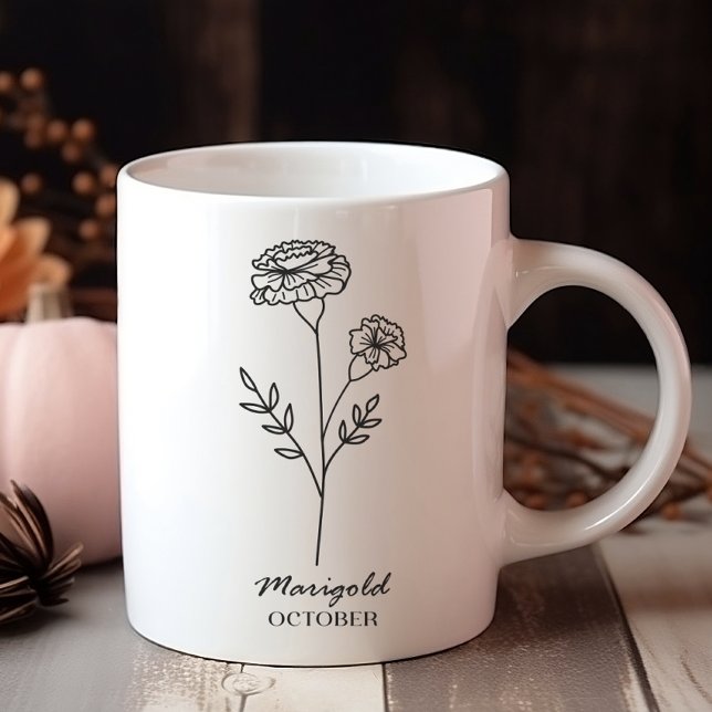 Taza De Café Monograma de flor en el mes de nacimiento de octub (Subido por el creador)