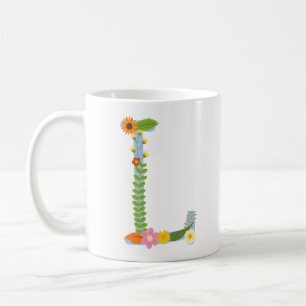 Taza De Café Monograma de flor rústica y caprichosa (L)