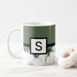 Taza De Café Monograma de floral verde sabio