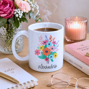 Taza De Café Monograma de flores modernas