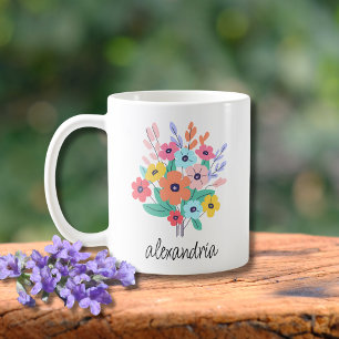 Taza De Café Monograma de flores modernas