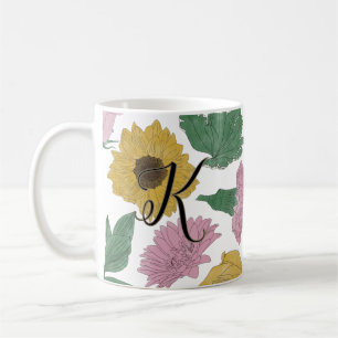 Taza De Café Monograma de Flores Rayadas