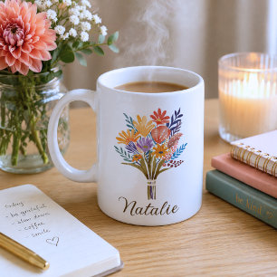Taza De Café Monograma de flores silvestres bohemias
