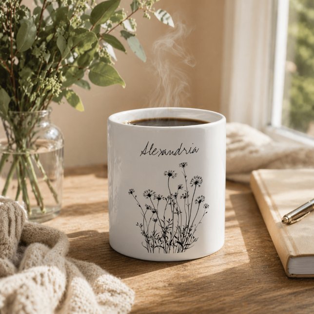 Taza De Café Monograma de flores silvestres simples  (Subido por el creador)