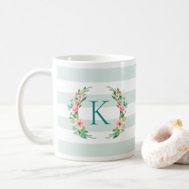 Taza De Café Monograma de flores y rayas paraíso