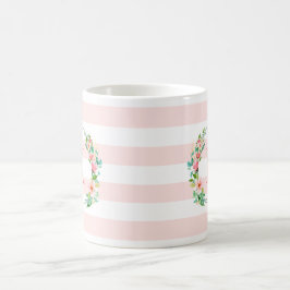 Taza De Café Monograma de flores y rayas paraíso