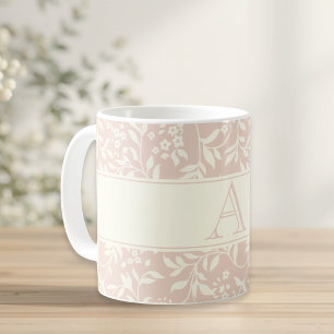 Taza De Café Monograma de Foliage y Floral Rosa Mug