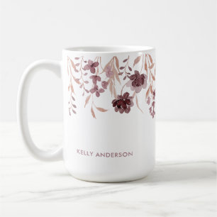 Taza De Café Monograma de Foliaje Botánico Floral de Moda