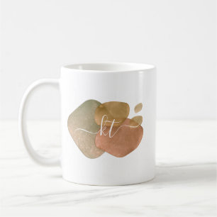 Taza De Café Monograma de Formas Abstractas con Brillo en Rosa 