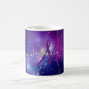 Taza De Café Monograma de foto celestial púrpura femenina