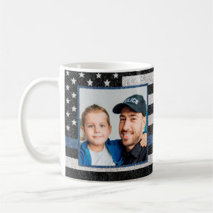 Taza De Café Monograma de foto de bandera de la policía delgad