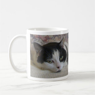 Taza De Café Monograma de foto de gato blanco y blanco