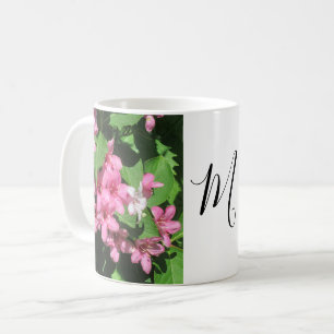 Taza De Café Monograma de fotografía de flor rosa