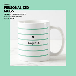 Taza De Café Monograma de franja verde cardíaca minimo simple y