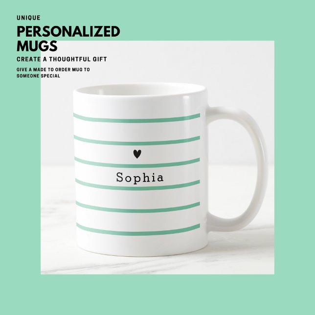 Taza De Café Monograma de franja verde cardíaca minimo simple y (Subido por el creador)