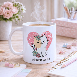 Taza De Café Monograma de gato boho caprichoso 