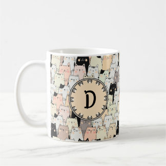 Taza De Café Monograma de gatos de Ilustracion retro