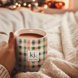 Taza De Café Monograma de Gingham Evergreen Suave