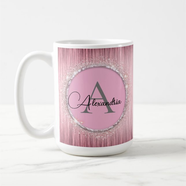 Taza De Café Monograma de Glittery rosa (Izquierda)