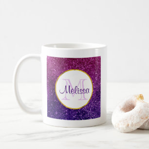 Taza De Café Monograma de guijarros Purpurinas de esparcido ros