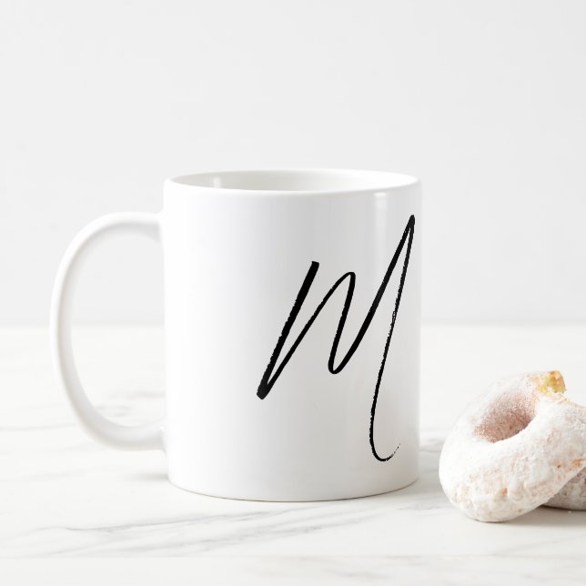 Taza De Café Monograma de guion personalizado minimalista (Con donut)