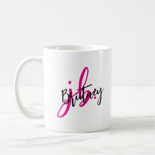 Taza De Café Monograma de guiones negro y rosa