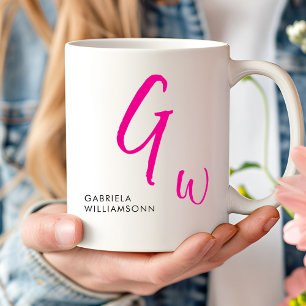 Taza De Café Monograma de guiones negro y rosa